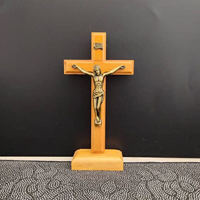 Christianartworkshop Wooden Crucifix with Bronze - Toned Figure: A Timeless Emblem of Devotion - Crucifix - image 0