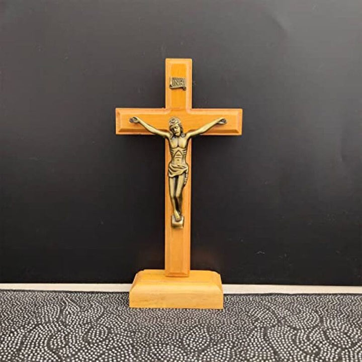 Christianartworkshop Wooden Crucifix with Bronze - Toned Figure: A Timeless Emblem of Devotion - Crucifix - image 0