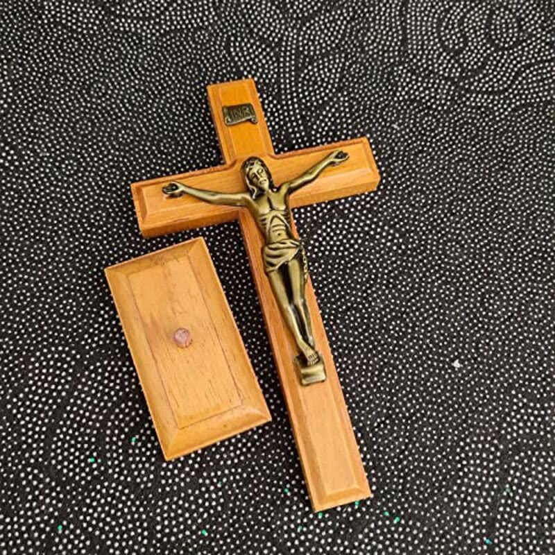 Christianartworkshop Wooden Crucifix with Bronze - Toned Figure: A Timeless Emblem of Devotion - image 1