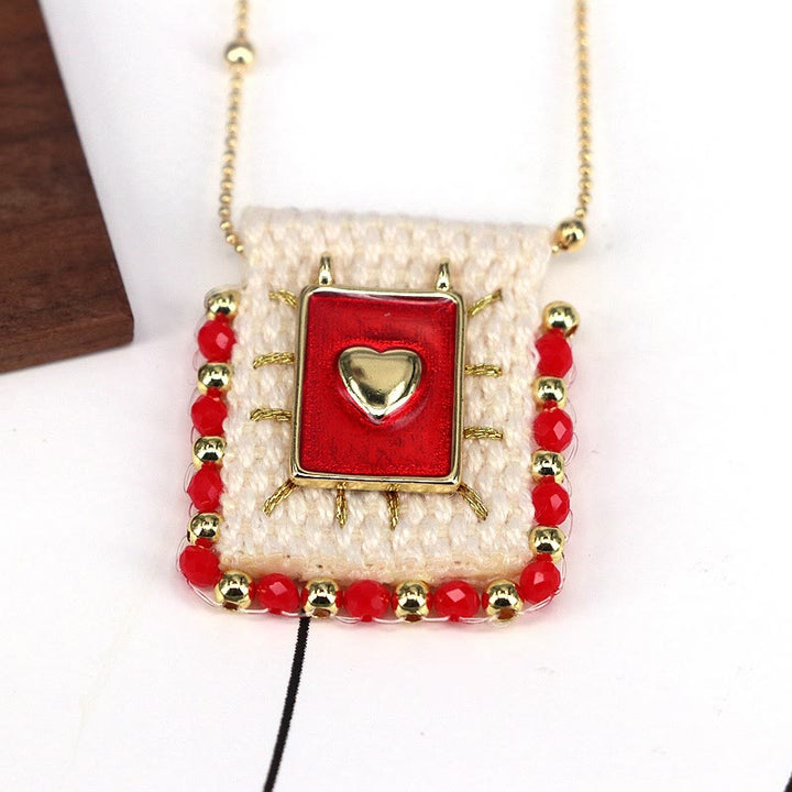 Christianartworkshop Hand - Stitched Linen & Copper Accent Religious Pendant Necklace - F - image 5