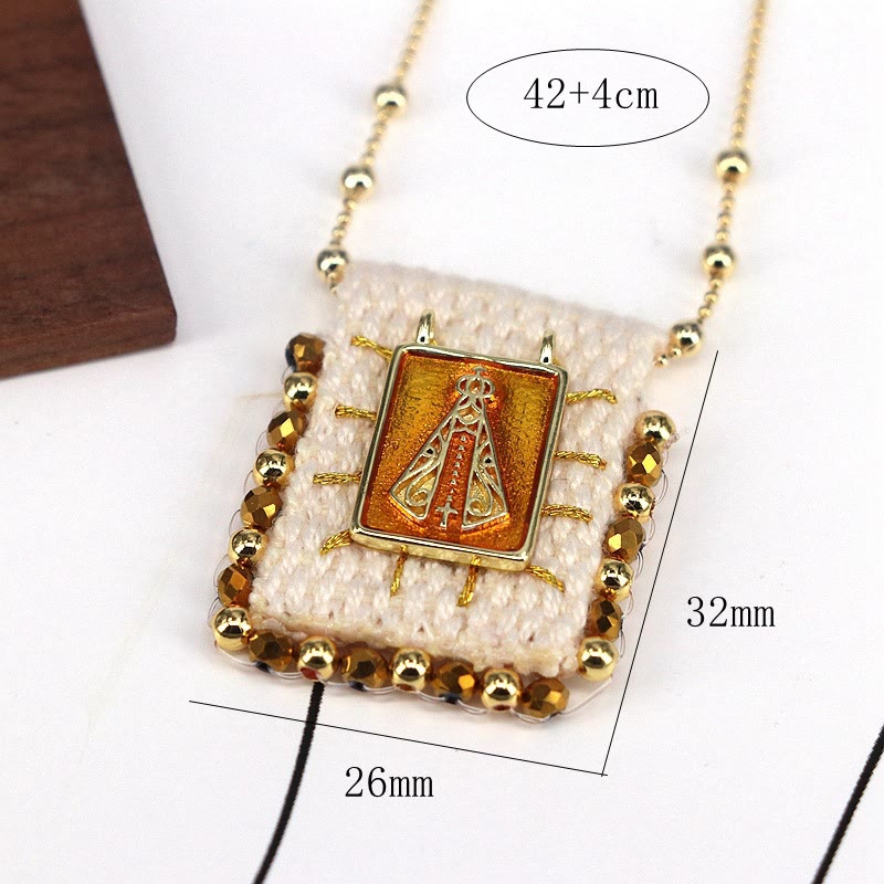 Christianartworkshop Hand - Stitched Linen & Copper Accent Religious Pendant Necklace - D - image 3