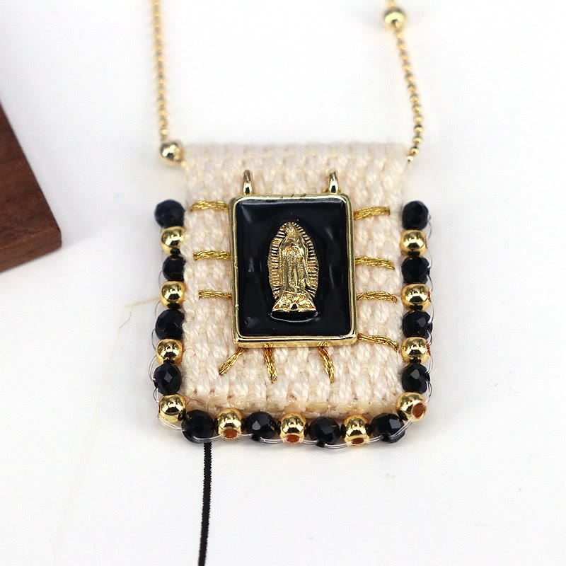 Christianartworkshop Hand - Stitched Linen & Copper Accent Religious Pendant Necklace - C - image 2