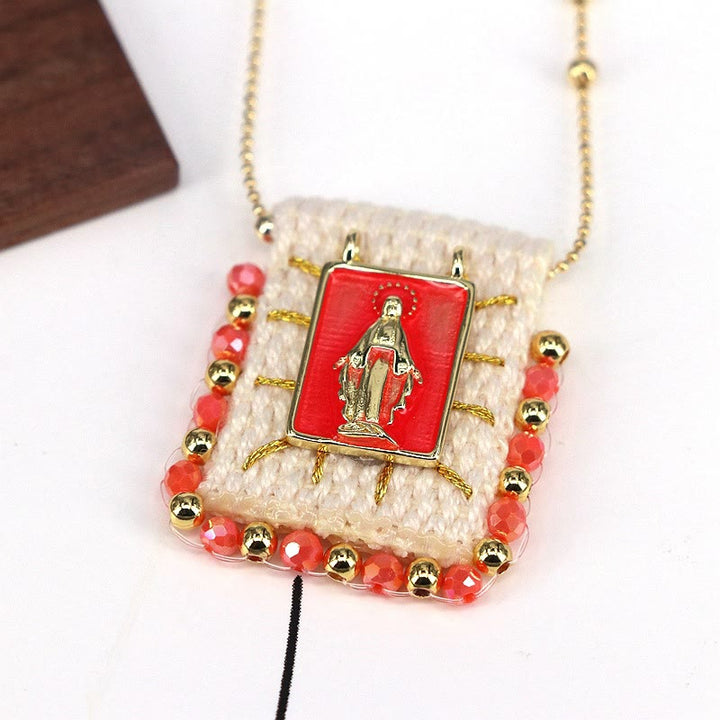 Christianartworkshop Hand - Stitched Linen & Copper Accent Religious Pendant Necklace - E - image 4