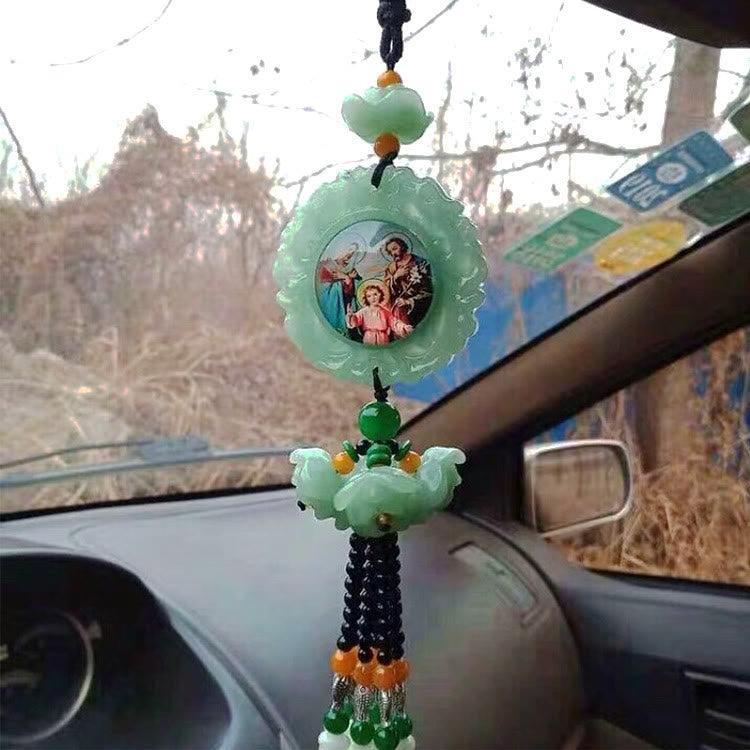 Christianartworkshop Tri-Color Resin Car Pendant Jesus Figure with Tassels Car Hanging Ornaments - image 4