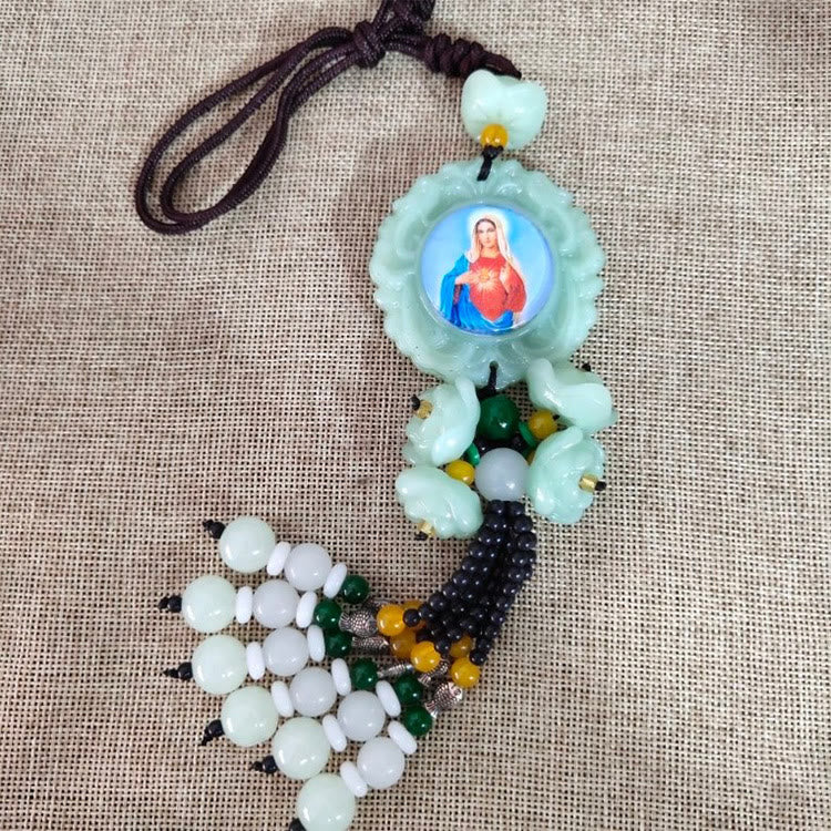 Christianartworkshop Tri-Color Resin Car Pendant Jesus Figure with Tassels Car Hanging Ornaments - Green - image 5