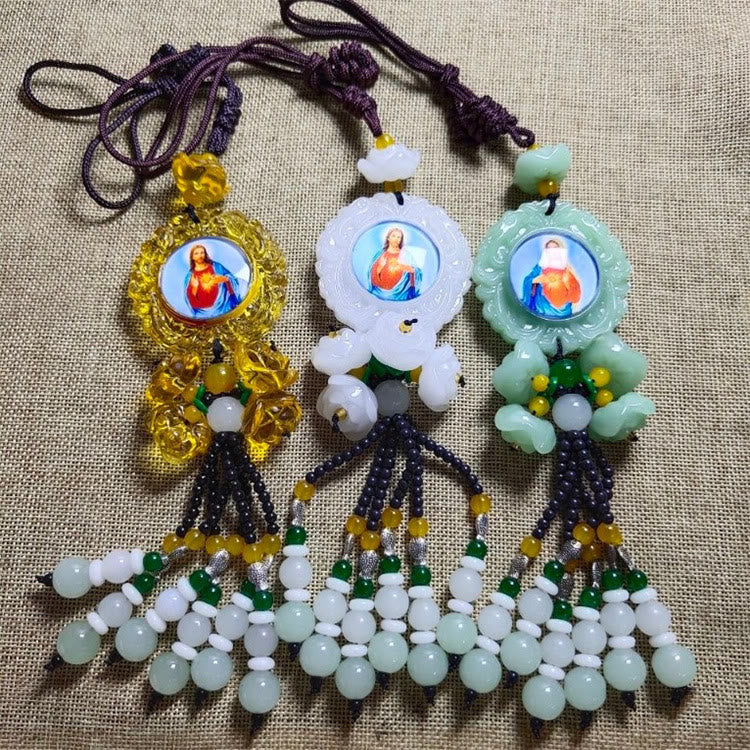 Christianartworkshop Tri-Color Resin Car Pendant Jesus Figure with Tassels Car Hanging Ornaments - Yellow - image 0