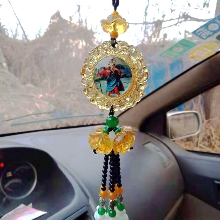 Christianartworkshop Tri-Color Resin Car Pendant Jesus Figure with Tassels Car Hanging Ornaments - image 1