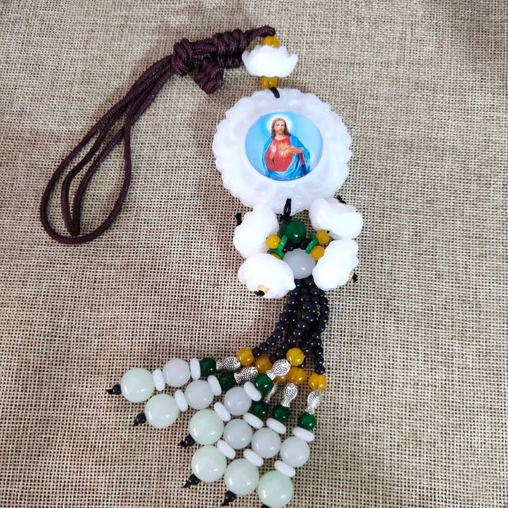 Christianartworkshop Tri-Color Resin Car Pendant Jesus Figure with Tassels Car Hanging Ornaments - White - image 3