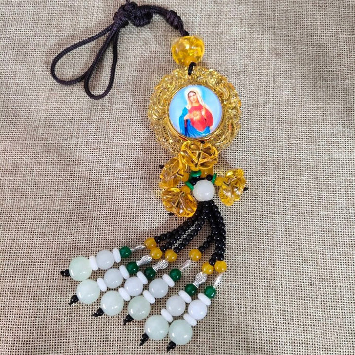 Christianartworkshop Tri-Color Resin Car Pendant Jesus Figure with Tassels Car Hanging Ornaments - image 2