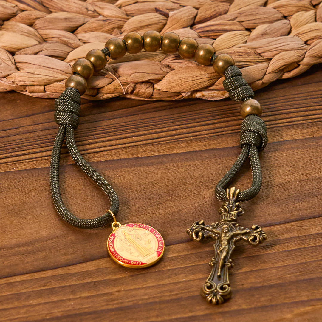Christianartworkshop St. Benedict Protection All-Place Portable Bronze Beads Nylon Cord Pocket Rosary - image 3