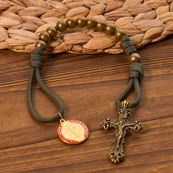 Christianartworkshop St. Benedict Protection All-Place Portable Bronze Beads Nylon Cord Pocket Rosary - image 3