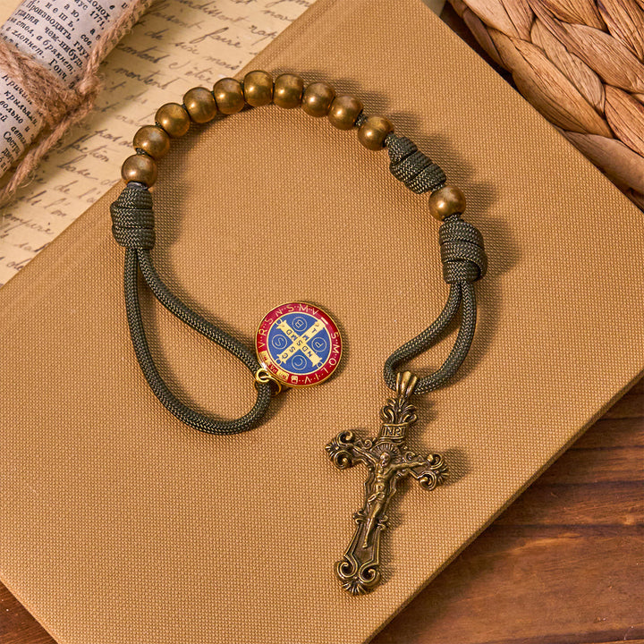 Christianartworkshop St. Benedict Protection All-Place Portable Bronze Beads Nylon Cord Pocket Rosary - image 4