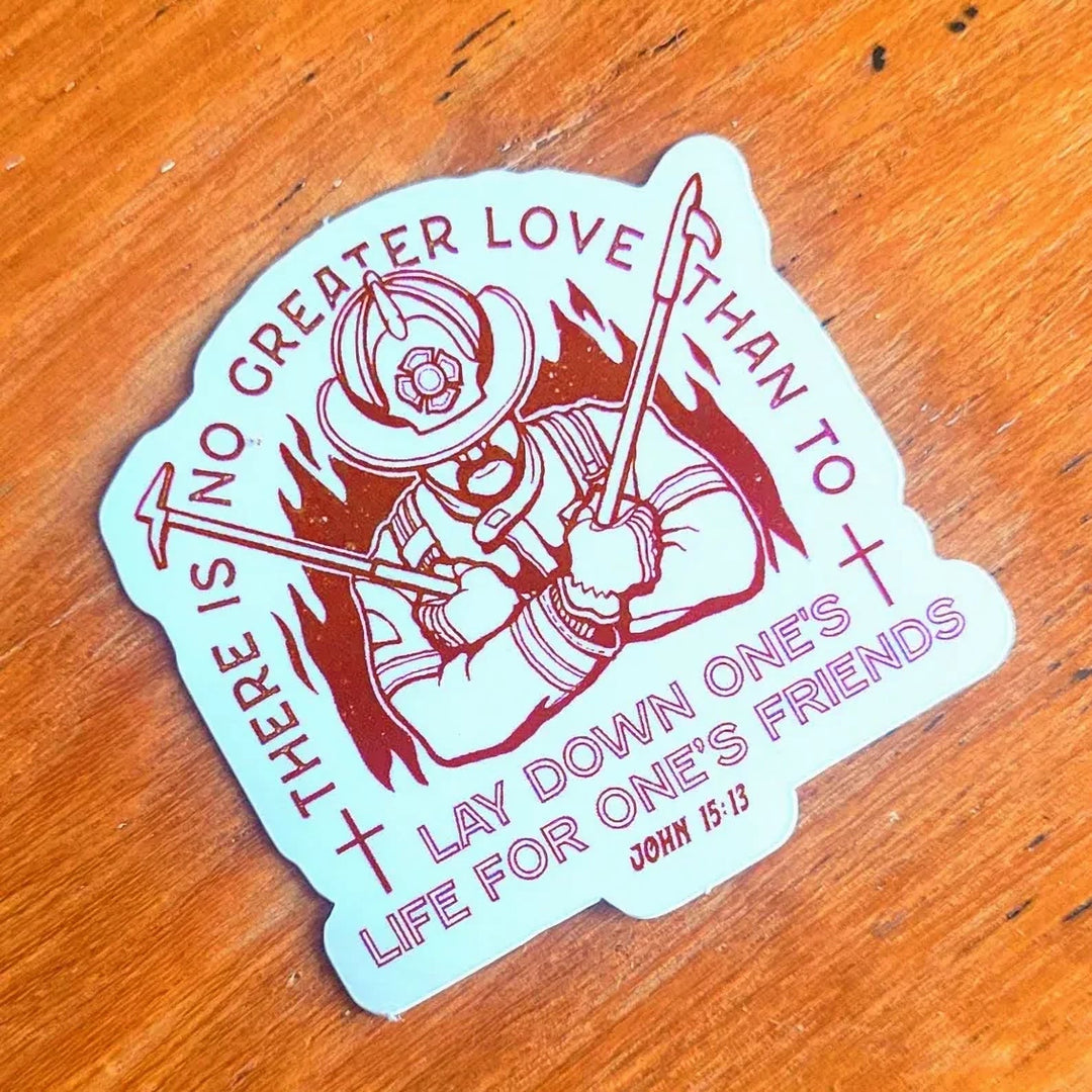 Christianartworkshop Eternal Duty Firefighter Sticker with Bible Verse: Faith That Never Falters - John 15:13 - image 5