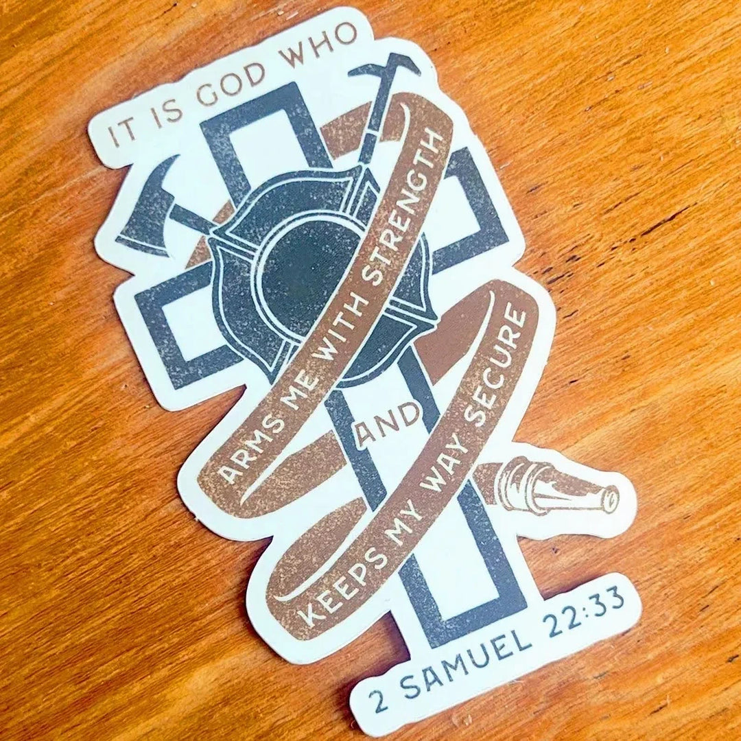 Christianartworkshop Eternal Duty Firefighter Sticker with Bible Verse: Faith That Never Falters - Samuel 22:33 - image 4