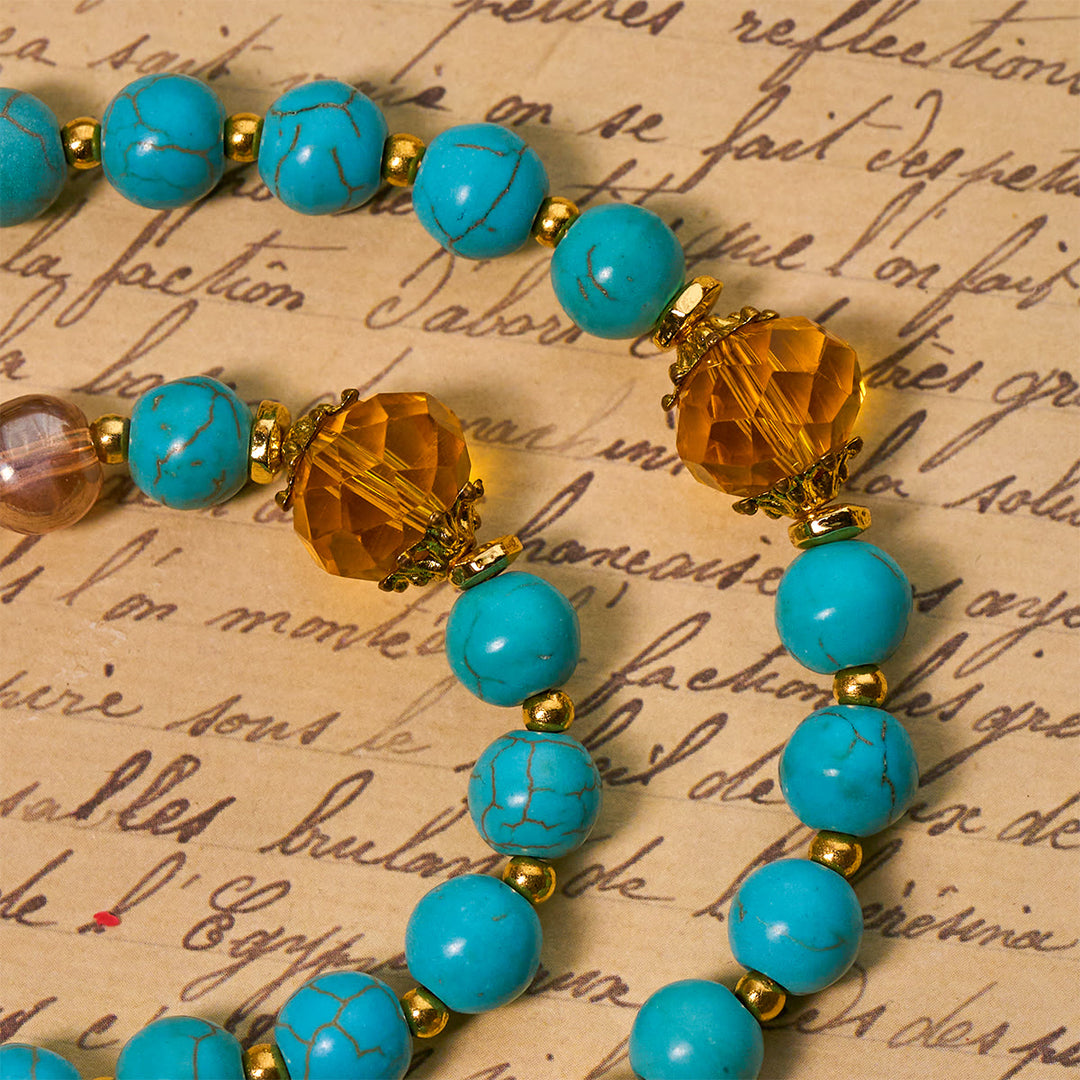 Christianartworkshop Classic Turquoise Bead & Golden Alloy Rosary with Crucifix & Miraculous Medal - image 5