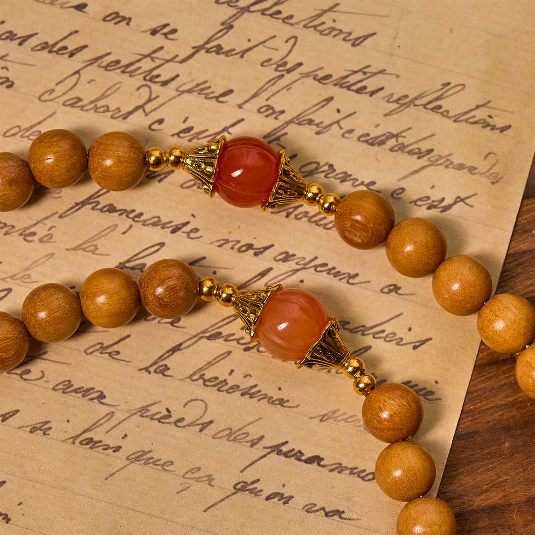 Thanksgiving Devotion Sandalwood Rosary with Golden Grace Pumpkin Gemstones & Holy Grail - image 5
