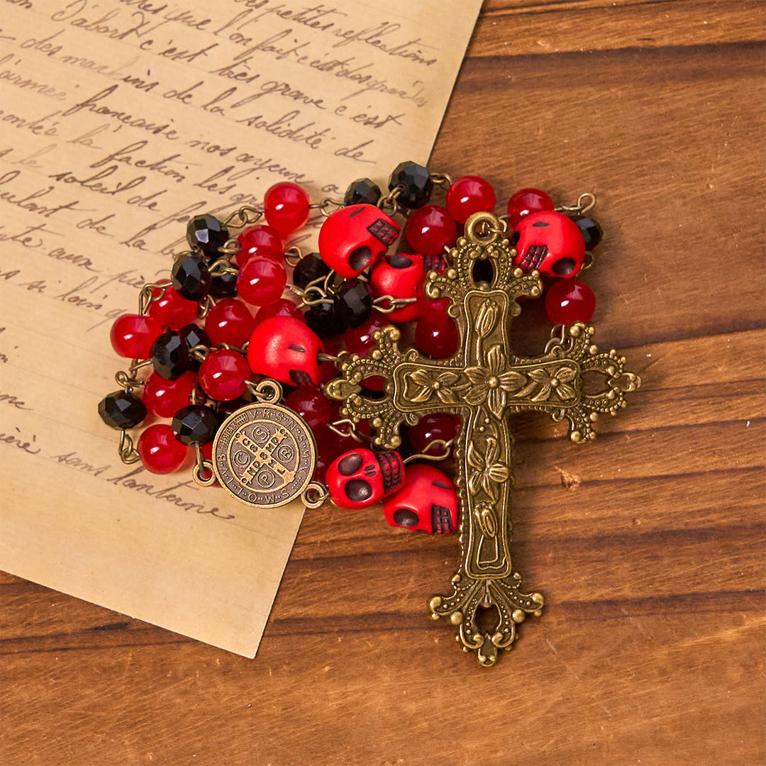 Christianartworkshop Gothic Elegance Halloween Rosary with Red Skull Accents & Ornate Floral Cross - image 5