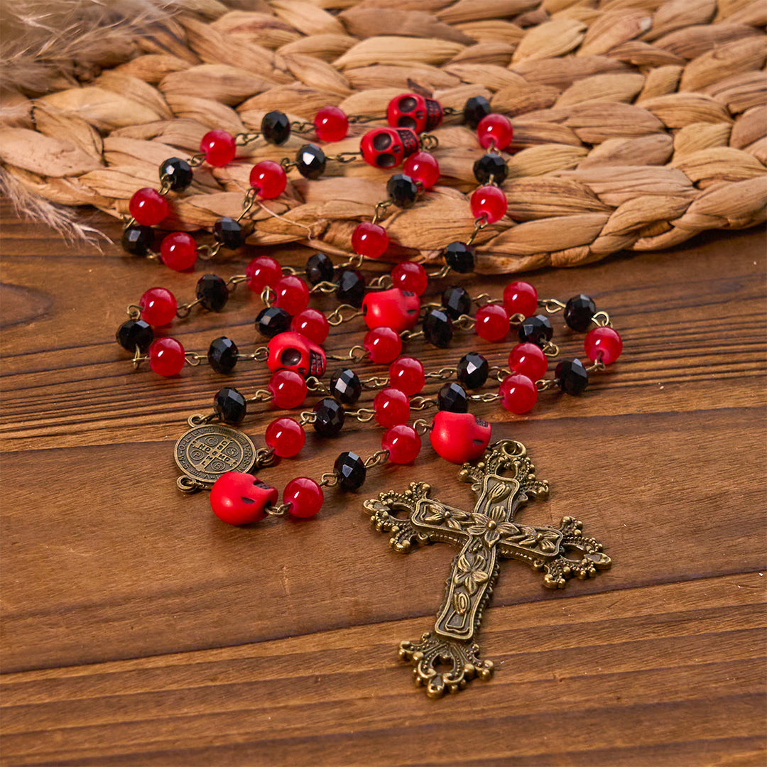 Christianartworkshop Gothic Elegance Halloween Rosary with Red Skull Accents & Ornate Floral Cross - image 4