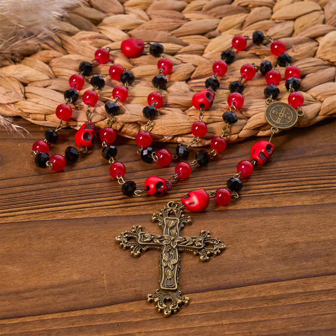Christianartworkshop Gothic Elegance Halloween Rosary with Red Skull Accents & Ornate Floral Cross - image 3