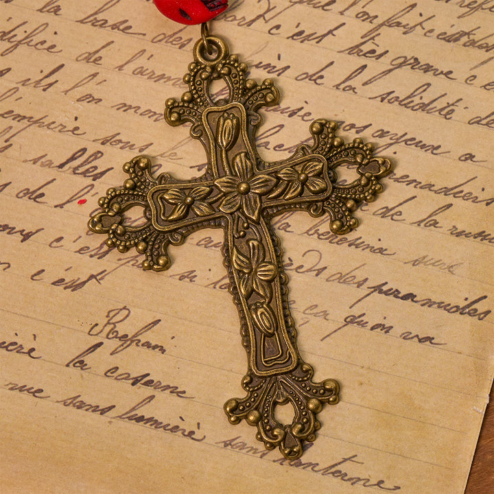 Christianartworkshop Gothic Elegance Halloween Rosary with Red Skull Accents & Ornate Floral Cross - image 8