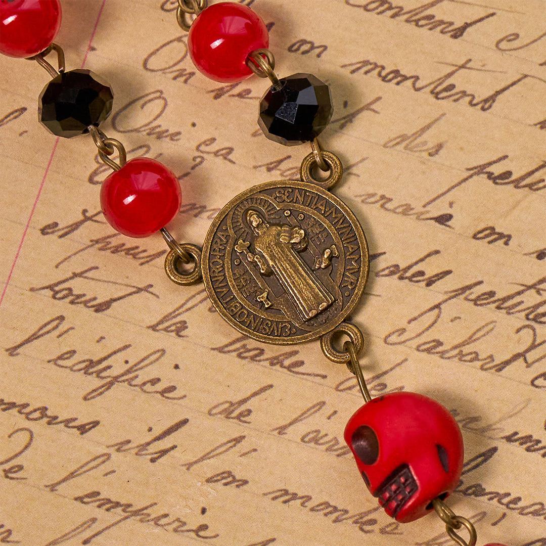 Christianartworkshop Gothic Elegance Halloween Rosary with Red Skull Accents & Ornate Floral Cross - image 7