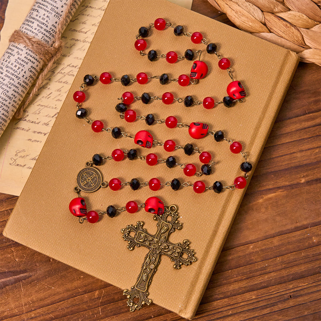 Christianartworkshop Gothic Elegance Halloween Rosary with Red Skull Accents & Ornate Floral Cross - image 2