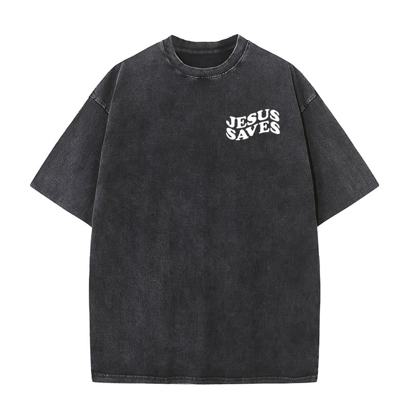 Christianartworkshop Jesus Saves Cross Graphic Unisex Washed T - Shirt - image 6