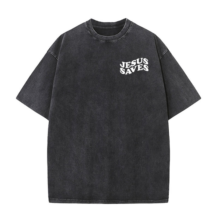 Christianartworkshop Jesus Saves Cross Graphic Unisex Washed T - Shirt - image 6