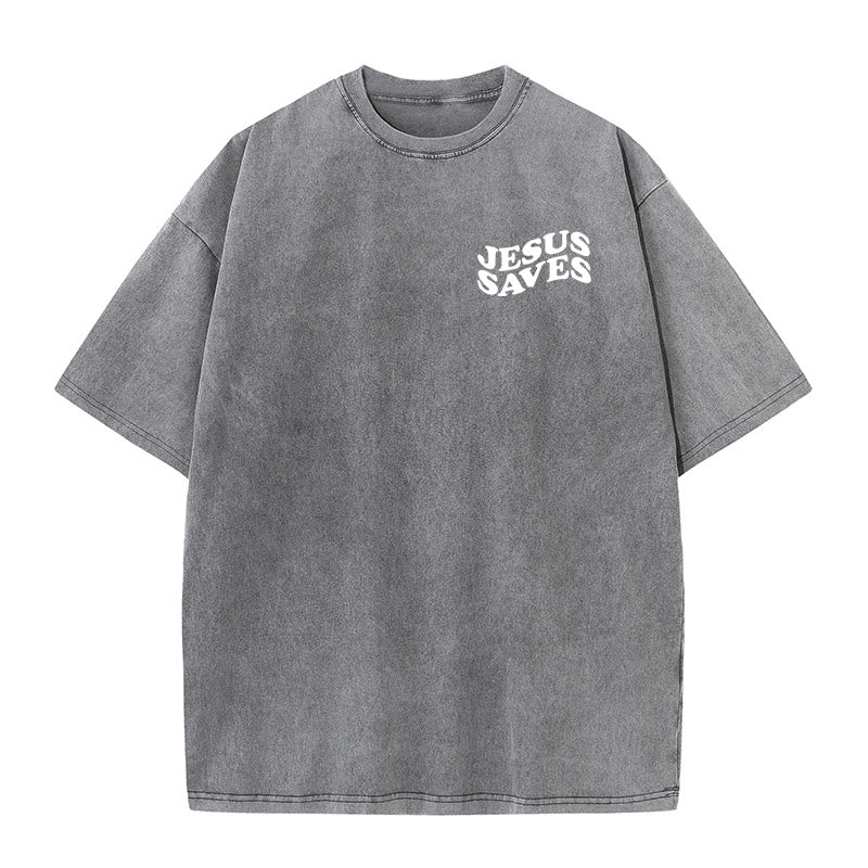 Christianartworkshop Jesus Saves Cross Graphic Unisex Washed T - Shirt - image 1