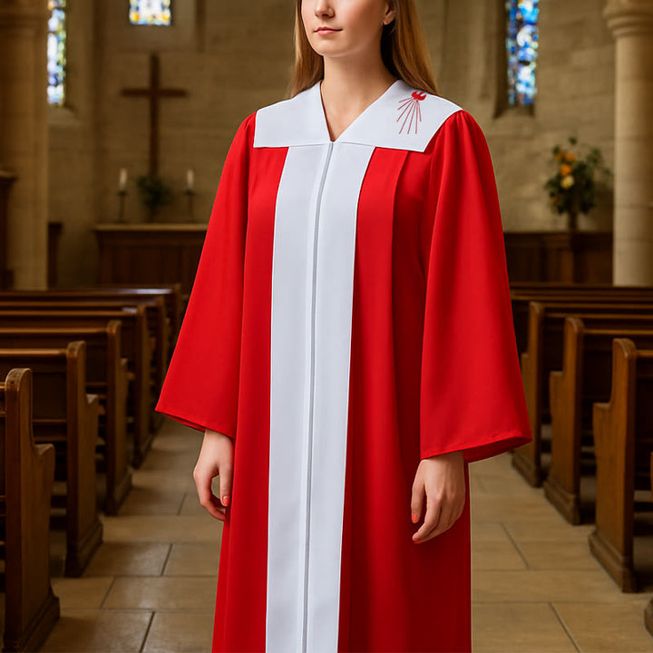 Elegant Red Clergy Robe with Dove of the Holy Spirit: Serve with Faith and Light - image 2