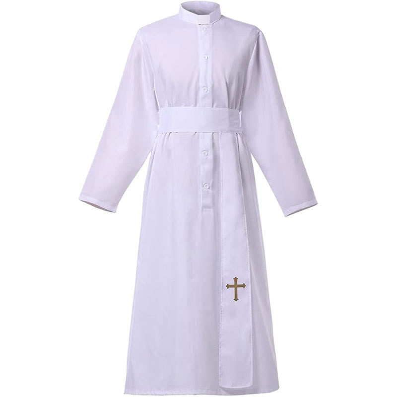 Christianartworkshop Elegant Tri-Color Liturgical Clergy Robes with Waistband & Cross - image 2