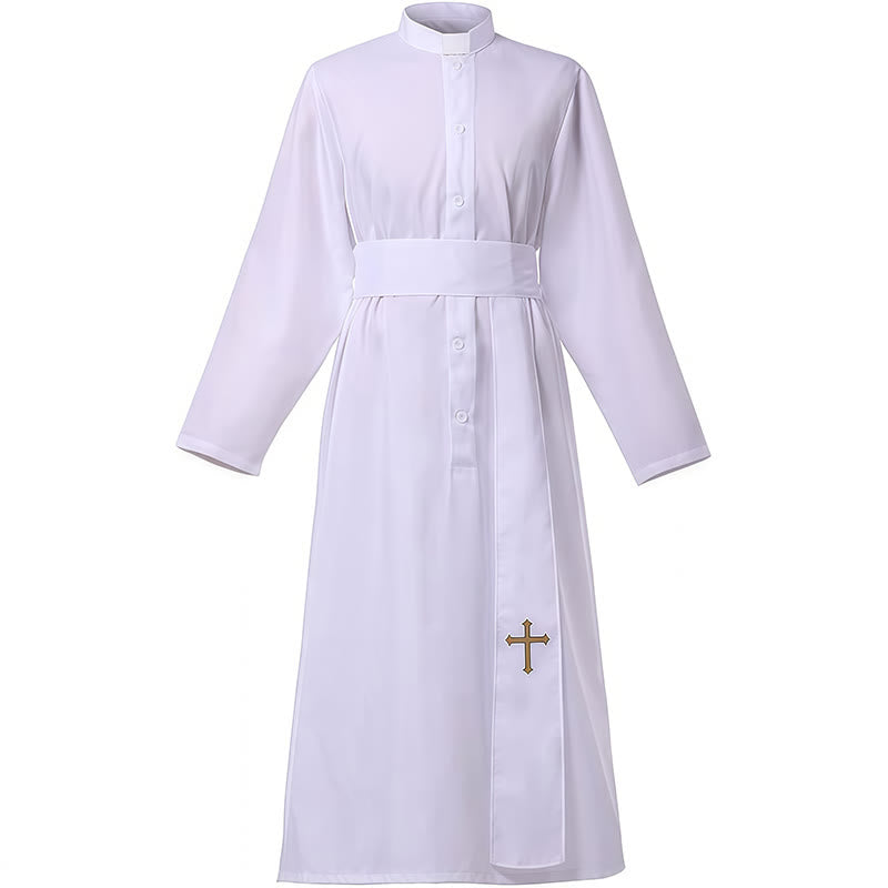 Christianartworkshop Elegant Tri-Color Liturgical Clergy Robes with Waistband & Cross - image 3