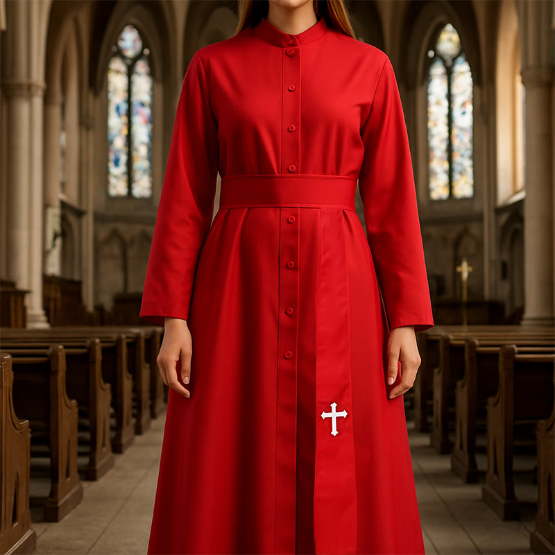 Christianartworkshop Elegant Tri-Color Liturgical Clergy Robes with Waistband & Cross - Red - One Size Fits All (Length 130cm) - image 4