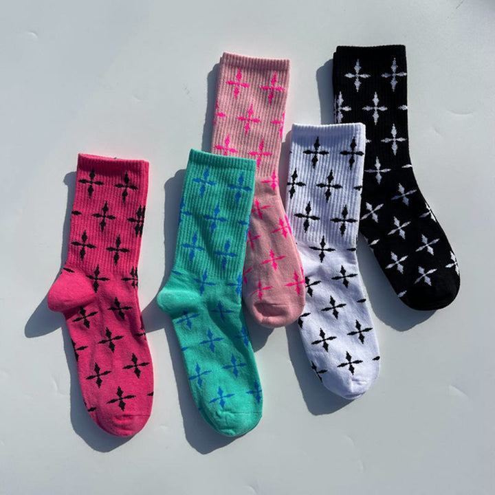 Christianartworkshop Multi - Color Cross Pattern Crew Unisex Socks: Walk Daily in Divine Guidance - image 0