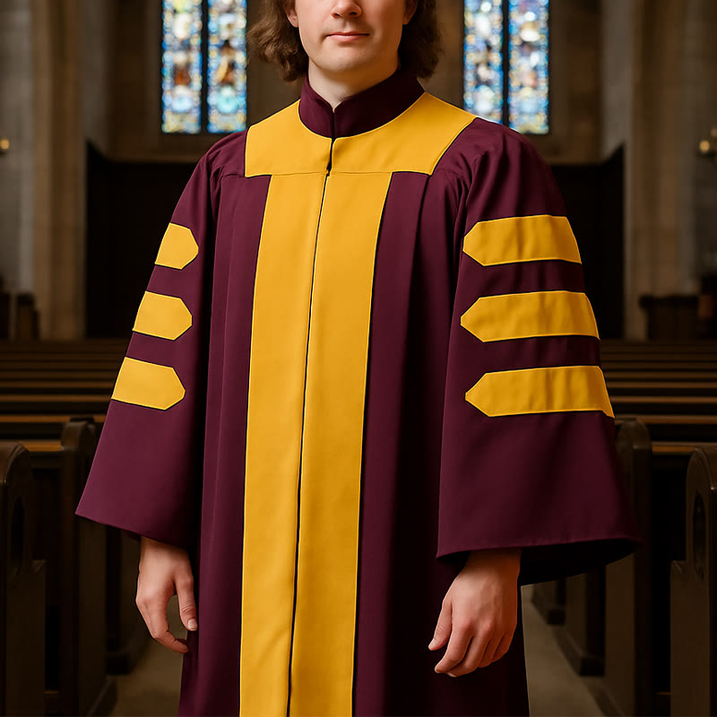 Christianartworkshop Majestic Burgundy Clergy Robe with Gold-Panel Front and Sleeve Bars - 3XL - image 0