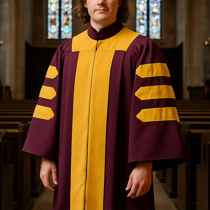 Christianartworkshop Majestic Burgundy Clergy Robe with Gold-Panel Front and Sleeve Bars - 3XL - image 0