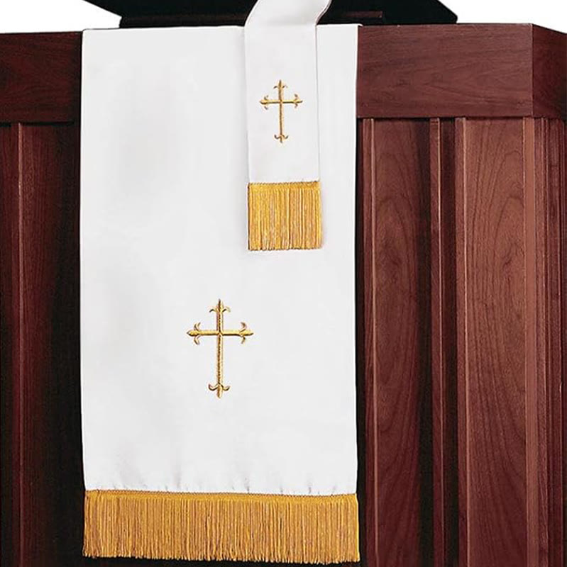 Complete Church Parament Set: Table Runner, Lectern Scarf & Bible Marker in Red and White - image 7