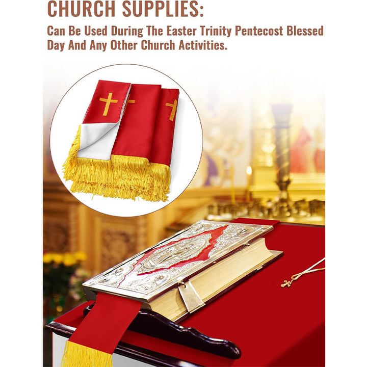 Complete Church Parament Set: Table Runner, Lectern Scarf & Bible Marker in Red and White - image 4