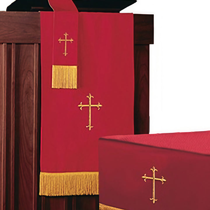 Complete Church Parament Set: Table Runner, Lectern Scarf & Bible Marker in Red and White - Red & White - image 0