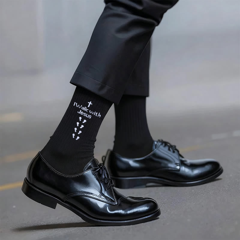 Christianartworkshop Two - Color Walk with Jesus Statement Unisex Socks - Black - 10 Pairs - image 0