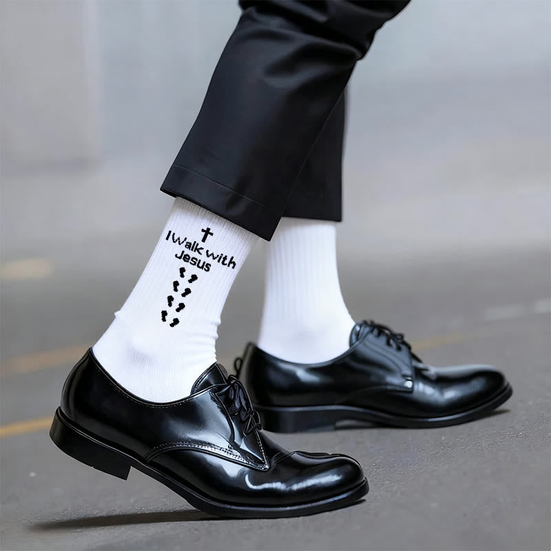 Christianartworkshop Two - Color Walk with Jesus Statement Unisex Socks - White - 10 Pairs - image 1