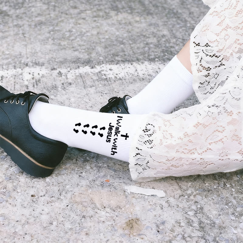 Christianartworkshop Two - Color Walk with Jesus Statement Unisex Socks - image 5