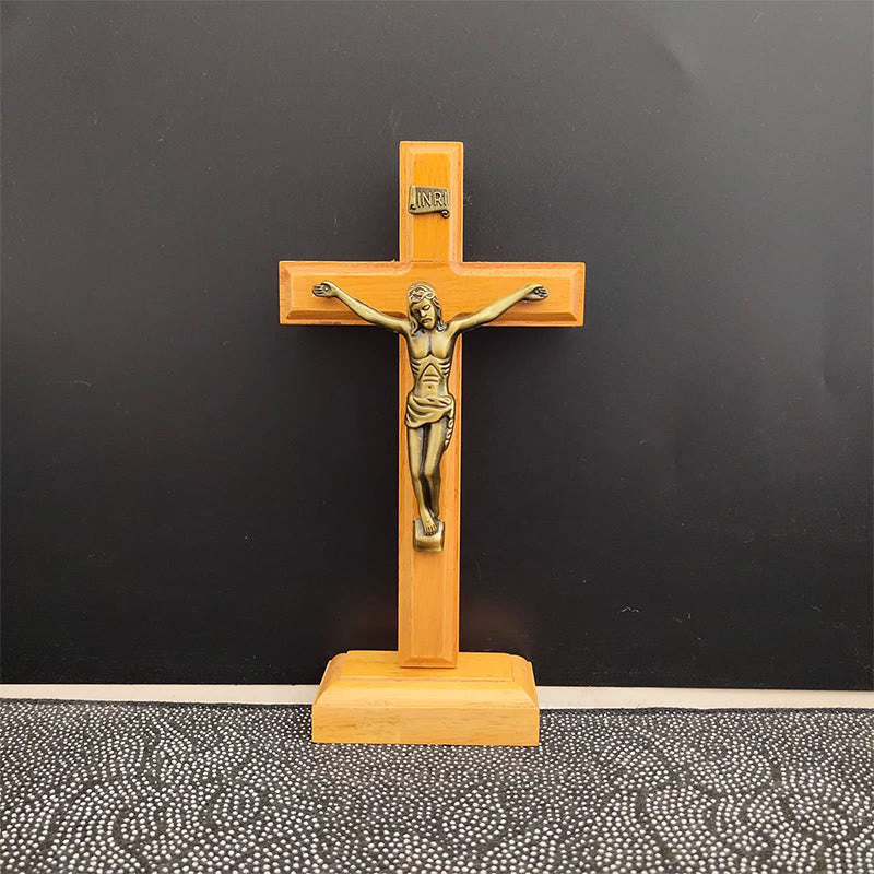 Christianartworkshop Wooden Crucifix with Bronze - Toned Figure: A Timeless Emblem of Devotion - image 0