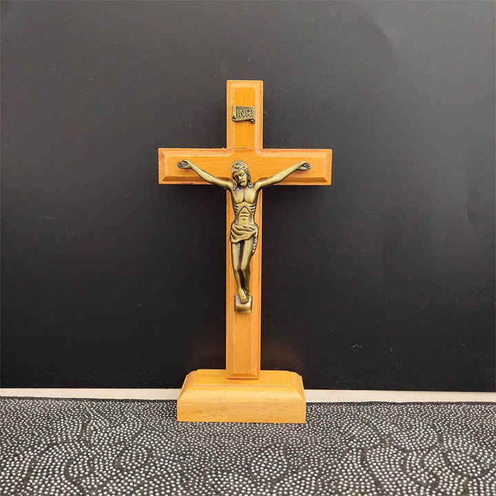 Christianartworkshop Wooden Crucifix with Bronze - Toned Figure: A Timeless Emblem of Devotion - image 0