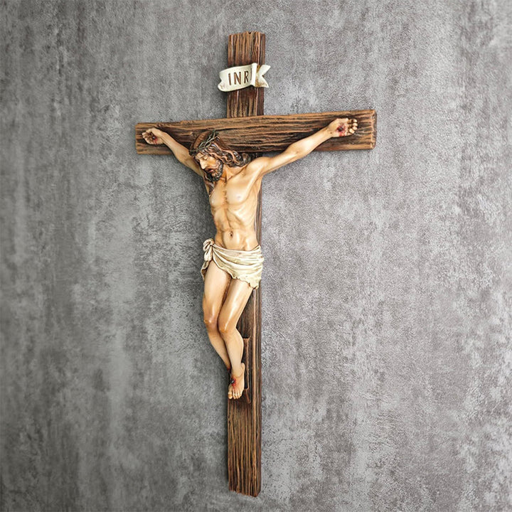 Christianartworkshop Wall - Mounted Dark Resin Crucifix: Realistic Jesus & INRI Detail - image 3