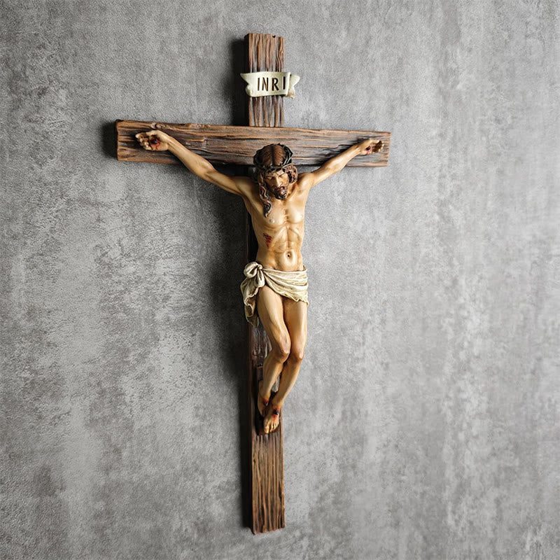 Christianartworkshop Wall - Mounted Dark Resin Crucifix: Realistic Jesus & INRI Detail - image 1
