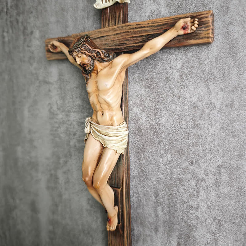 Christianartworkshop Wall - Mounted Dark Resin Crucifix: Realistic Jesus & INRI Detail - image 2
