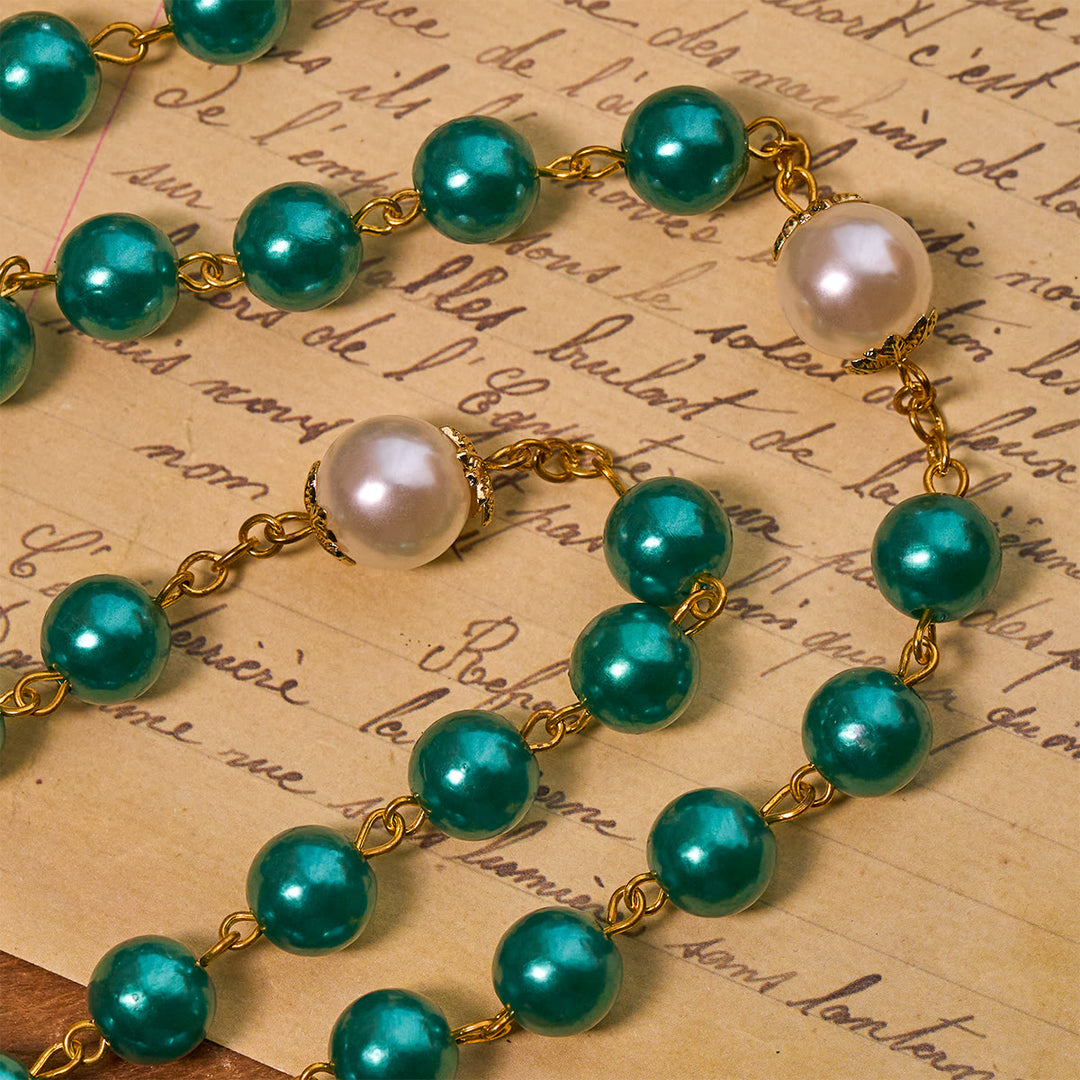 FREE Today: Teal Bead Rosary with Golden - Toned Crucifix & Miraculous Medal - image 6