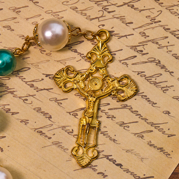 Christianartworkshop Teal Bead Rosary with Golden - Toned Crucifix & Miraculous Medal - image 8