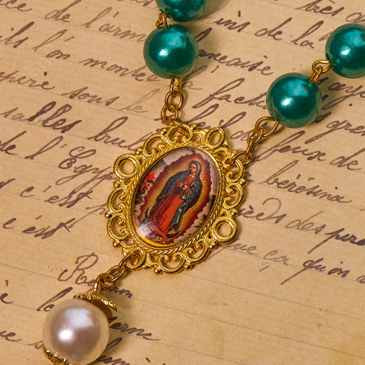 FREE Today: Teal Bead Rosary with Golden - Toned Crucifix & Miraculous Medal - image 7